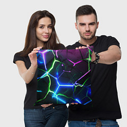 Подушка квадратная Микс из разломленных плит и неоновое свечения, цвет: 3D-принт — фото 2