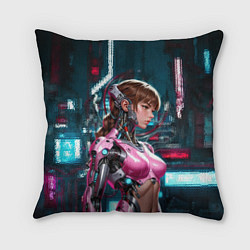 Подушка квадратная Девушка-андроид в розовой броне