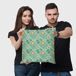 Подушка квадратная Зеленый цветочный - ретро, цвет: 3D-принт — фото 2