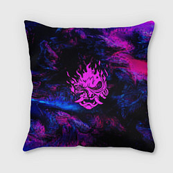 Подушка квадратная Cyberpunk неоновые краски, цвет: 3D-принт