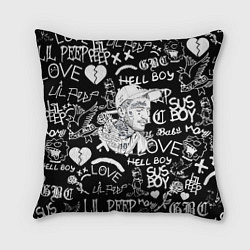 Подушка квадратная Lil Peep pattern автографы лого, цвет: 3D-принт