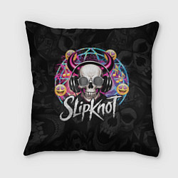 Подушка квадратная Slipknot на фоне черепа демона с рогами в очках, цвет: 3D-принт