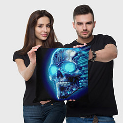 Подушка квадратная Neon cyber skull - ai art, цвет: 3D-принт — фото 2