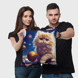 Подушка квадратная Котик космос, цвет: 3D-принт — фото 2