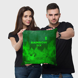 Подушка квадратная Rainbow Six - green gradient посередине, цвет: 3D-принт — фото 2