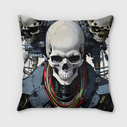 Подушка квадратная Cool cyber skull - ai art fantasy