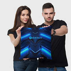 Подушка квадратная Deadlock logo и синий неон, цвет: 3D-принт — фото 2