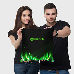 Подушка квадратная Deadlock logo зеленый огонь, цвет: 3D-принт — фото 2