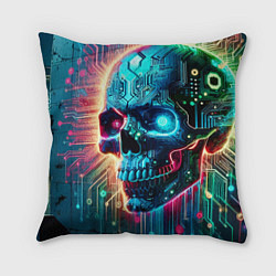 Подушка квадратная Cool cyber skull - neon glow