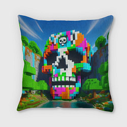 Подушка квадратная Minecraft landscape with skull - ai art fantasy