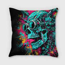 Подушка квадратная Cyber skull sketch - color blots, цвет: 3D-принт