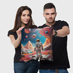 Подушка квадратная Космонавт на розовой планете, цвет: 3D-принт — фото 2