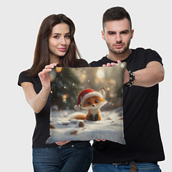 Подушка квадратная Маленькая новогодняя лисичка, цвет: 3D-принт — фото 2