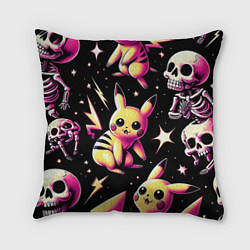Подушка квадратная Pikachu and skeletons - pattern, цвет: 3D-принт