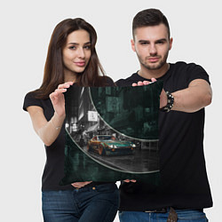 Подушка квадратная Зелёный спорткар, цвет: 3D-принт — фото 2