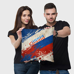 Подушка квадратная Надпись Россия на фоне цветов флага, цвет: 3D-принт — фото 2