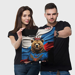 Подушка квадратная Русский медведь с гербом России на груди на фоне ф, цвет: 3D-принт — фото 2
