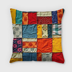 Подушка квадратная Пэчворк из ярких тканей, цвет: 3D-принт