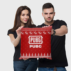 Подушка квадратная Новогодний PUBG с оленями, цвет: 3D-принт — фото 2