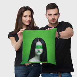 Подушка квадратная Pop art девушка на зеленом фоне, цвет: 3D-принт — фото 2
