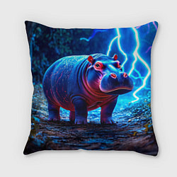 Подушка квадратная Бегемот в разрядах молний, цвет: 3D-принт