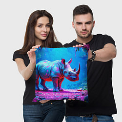 Подушка квадратная Носорог в сказачном лесу, цвет: 3D-принт — фото 2