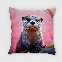Подушка квадратная Выдра в розовом цвете, цвет: 3D-принт