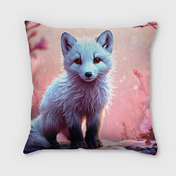 Подушка квадратная Песец в розовом лесу, цвет: 3D-принт