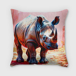 Подушка квадратная Носорог в розовом, цвет: 3D-принт