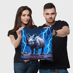 Подушка квадратная Носорог в разрядах молнии, цвет: 3D-принт — фото 2