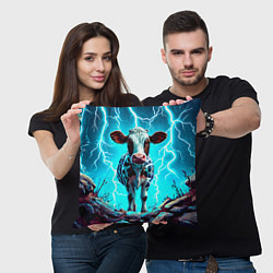 Подушка квадратная Корова в разрядах молнии, цвет: 3D-принт — фото 2