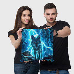 Подушка квадратная Волк в разрядах молнии, цвет: 3D-принт — фото 2