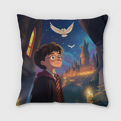 Подушка квадратная Удивленный Гарри Поттер и сова, цвет: 3D-принт