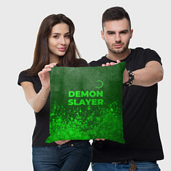 Подушка квадратная Demon Slayer - green gradient посередине, цвет: 3D-принт — фото 2