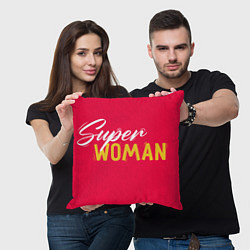 Подушка квадратная Super woman red, цвет: 3D-принт — фото 2
