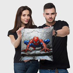 Подушка квадратная Человек-паук палзет на стене, цвет: 3D-принт — фото 2