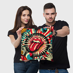 Подушка квадратная Logo of the Rolling Stones - pop art, цвет: 3D-принт — фото 2