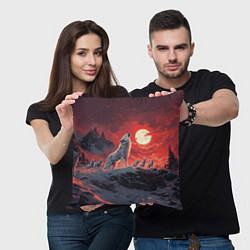 Подушка квадратная Волк воет на красную луну, цвет: 3D-принт — фото 2