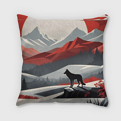 Подушка квадратная Лиса и красные горы, цвет: 3D-принт