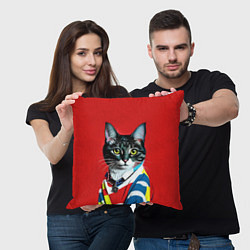 Подушка квадратная Милая кисуля в модном пуловере - поп-арт, цвет: 3D-принт — фото 2