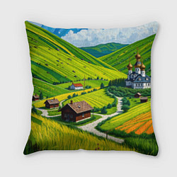 Подушка квадратная Русская душа и поле, цвет: 3D-принт