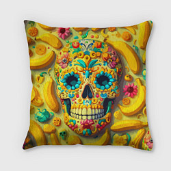 Подушка квадратная Красочный летний паттерн с черепом - нейроарт, цвет: 3D-принт