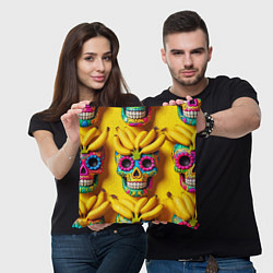 Подушка квадратная Мексиканские черепа и бананы - паттерн, цвет: 3D-принт — фото 2