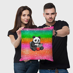 Подушка квадратная Панда с кофе за ноутом, цвет: 3D-принт — фото 2