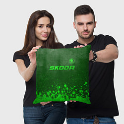 Подушка квадратная Skoda - green gradient посередине, цвет: 3D-принт — фото 2