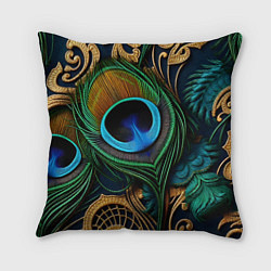 Подушка квадратная Узоры и перья павлина, цвет: 3D-принт