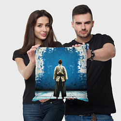 Подушка квадратная Айкидоист на синем, цвет: 3D-принт — фото 2