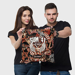Подушка квадратная Sum 41 на фоне кролика и гитар, цвет: 3D-принт — фото 2