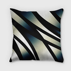 Подушка квадратная Чёрно-белый с синим затемнением полосы, цвет: 3D-принт