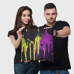 Подушка квадратная Желтая и фиолетовая краска на черном, цвет: 3D-принт — фото 2